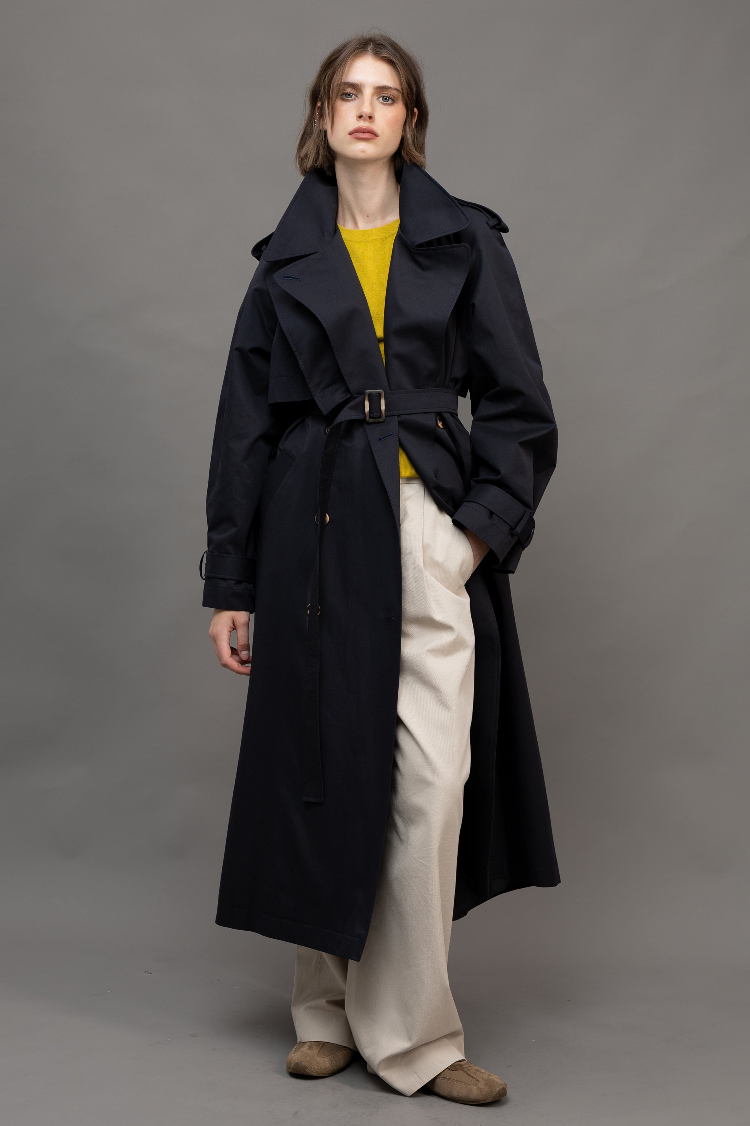 MILANO/maxi trench coat in navy